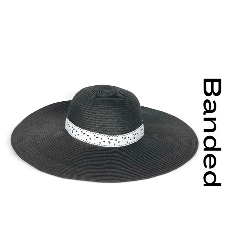 Banded Black Straw Wide Brim Beach Hat • Excellent Condition • NWOT!!